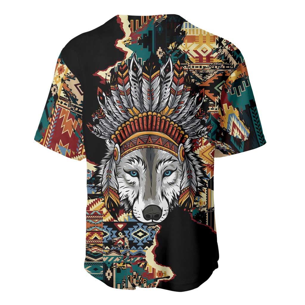 Native American Navajo Wolf Baseball Jersey Grunge Pattern