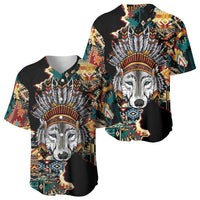 Native American Navajo Wolf Baseball Jersey Grunge Pattern