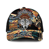 Native American Navajo Wolf Baseball Net Cap Grunge Pattern