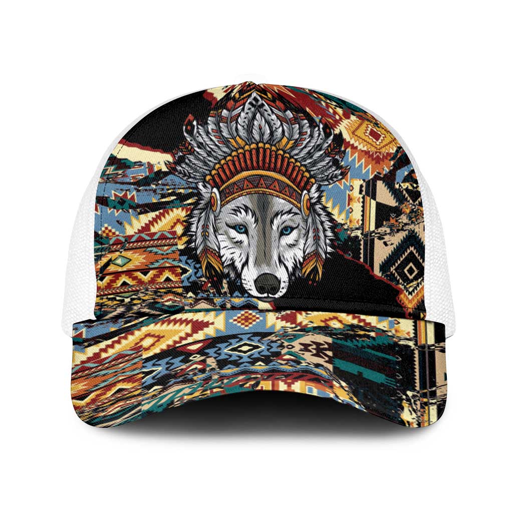 Native American Navajo Wolf Baseball Net Cap Grunge Pattern