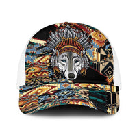 Native American Navajo Wolf Baseball Net Cap Grunge Pattern
