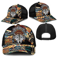 Native American Navajo Wolf Baseball Net Cap Grunge Pattern