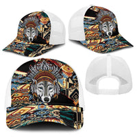 Native American Navajo Wolf Baseball Net Cap Grunge Pattern