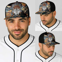 Native American Navajo Wolf Baseball Net Cap Grunge Pattern