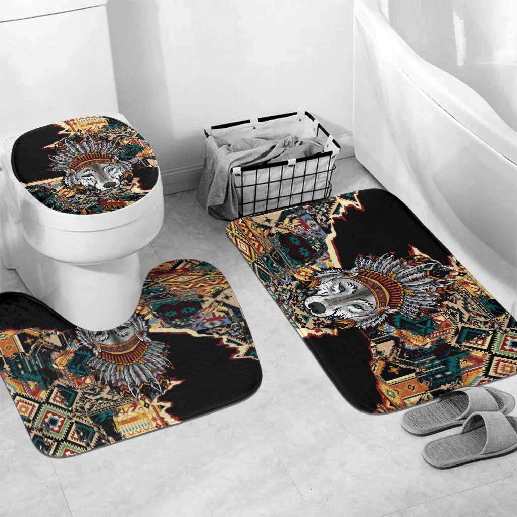Native American Navajo Wolf Bathroom Set Grunge Pattern