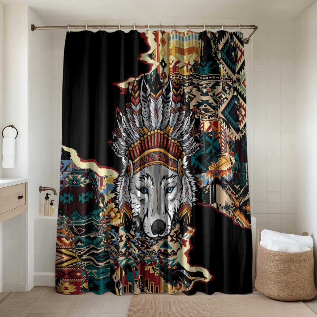 Native American Navajo Wolf Bathroom Set Grunge Pattern