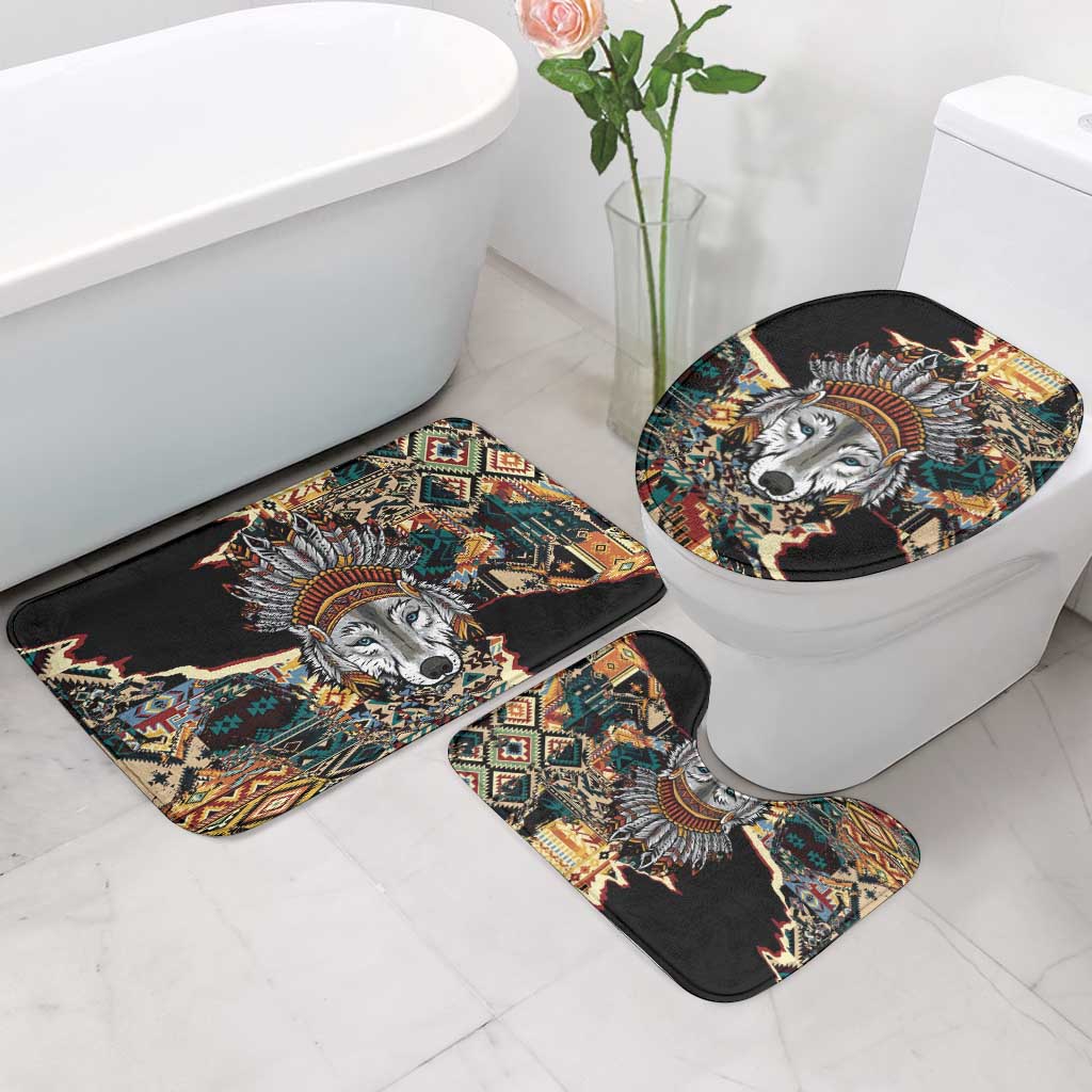Native American Navajo Wolf Bathroom Set Grunge Pattern