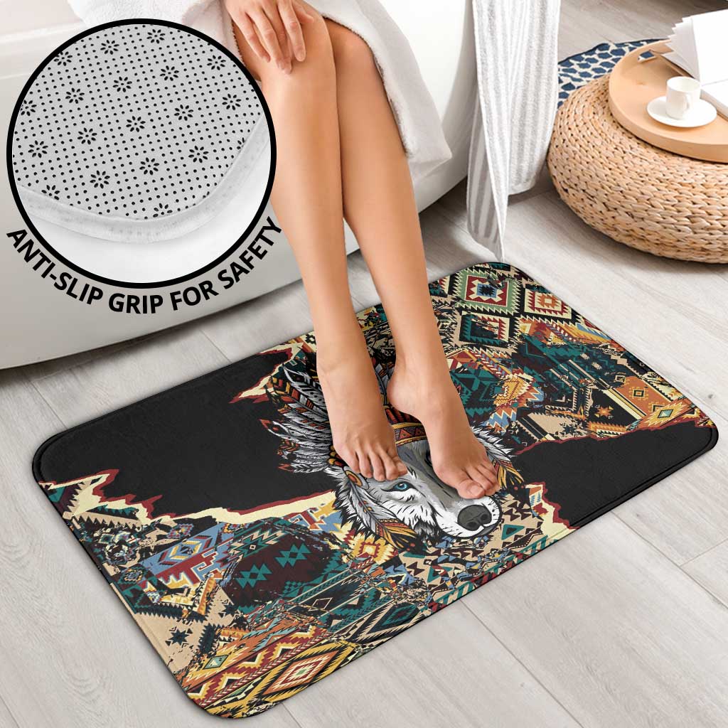 Native American Navajo Wolf Bathroom Set Grunge Pattern