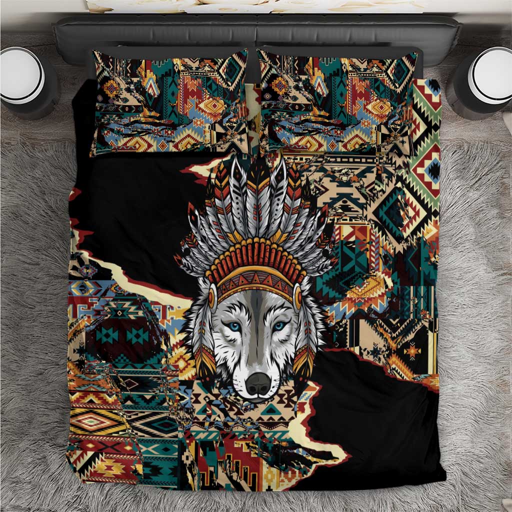Native American Navajo Wolf Bedding Set Grunge Pattern