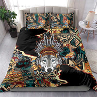 Native American Navajo Wolf Bedding Set Grunge Pattern