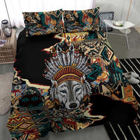 Native American Navajo Wolf Bedding Set Grunge Pattern
