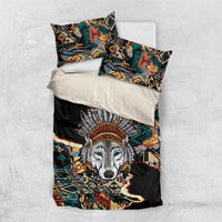 Native American Navajo Wolf Bedding Set Grunge Pattern