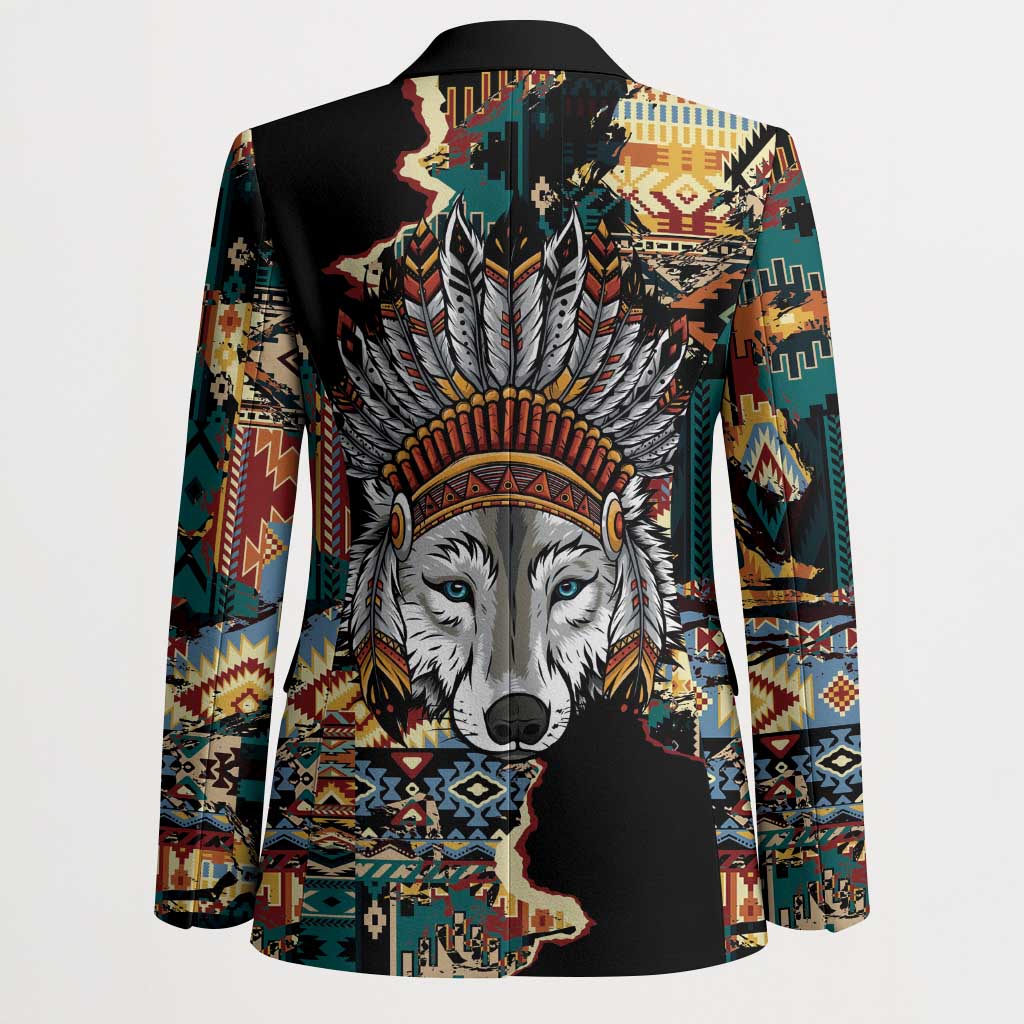 Native American Navajo Wolf Blazer Grunge Pattern