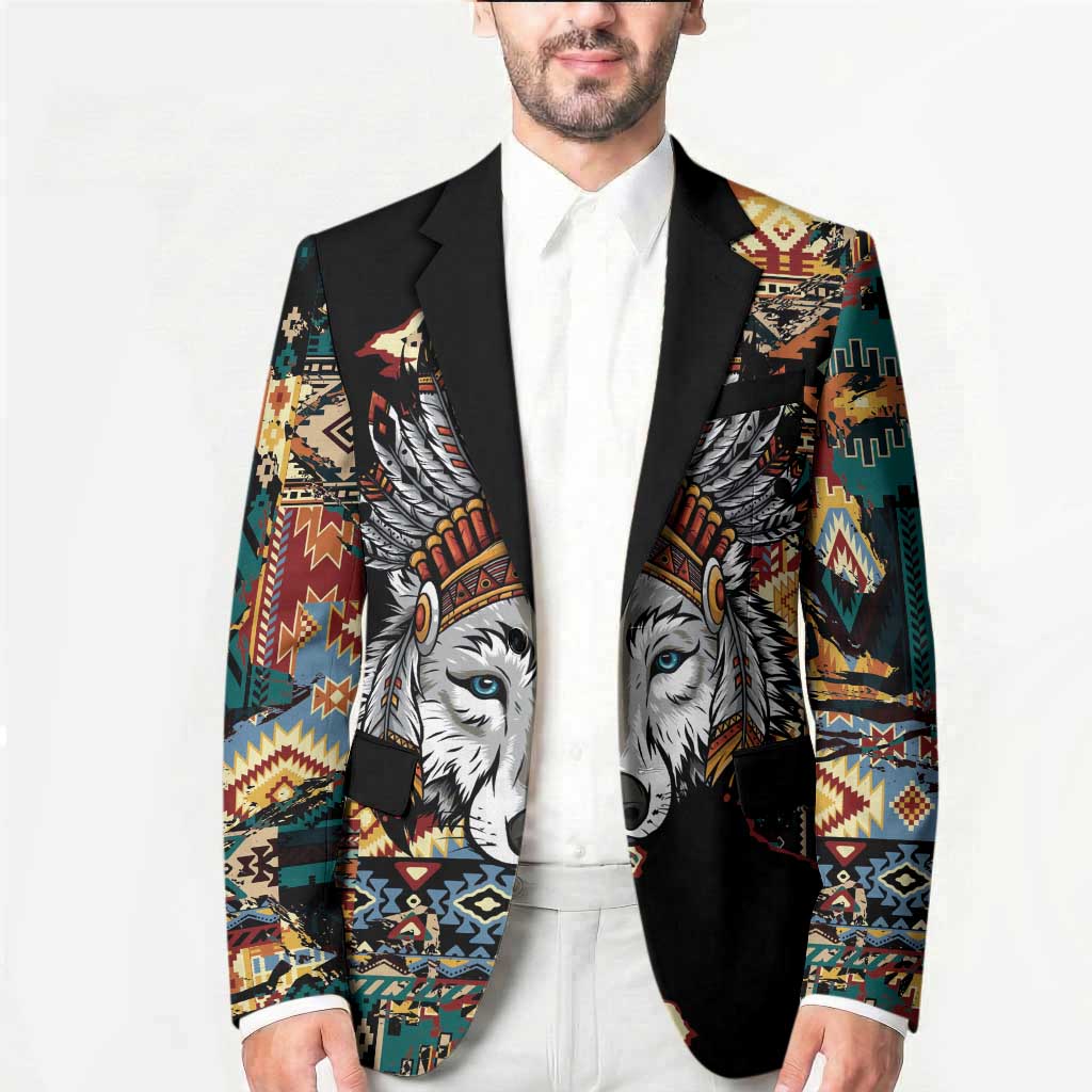 Native American Navajo Wolf Blazer Grunge Pattern