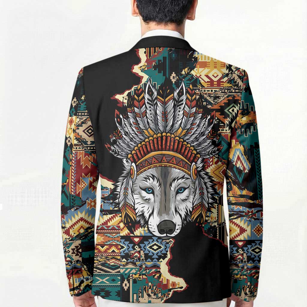 Native American Navajo Wolf Blazer Grunge Pattern