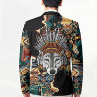 Native American Navajo Wolf Blazer Grunge Pattern