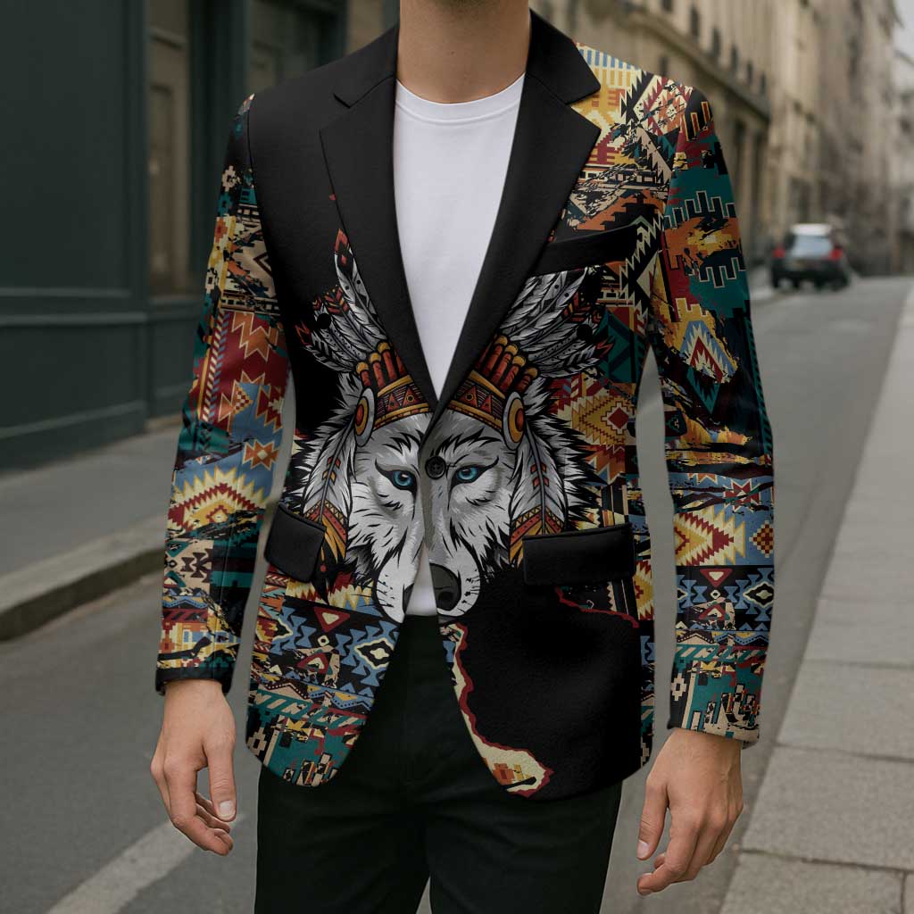 Native American Navajo Wolf Blazer Grunge Pattern