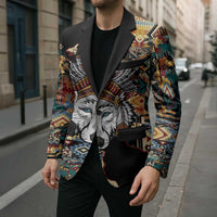 Native American Navajo Wolf Blazer Grunge Pattern