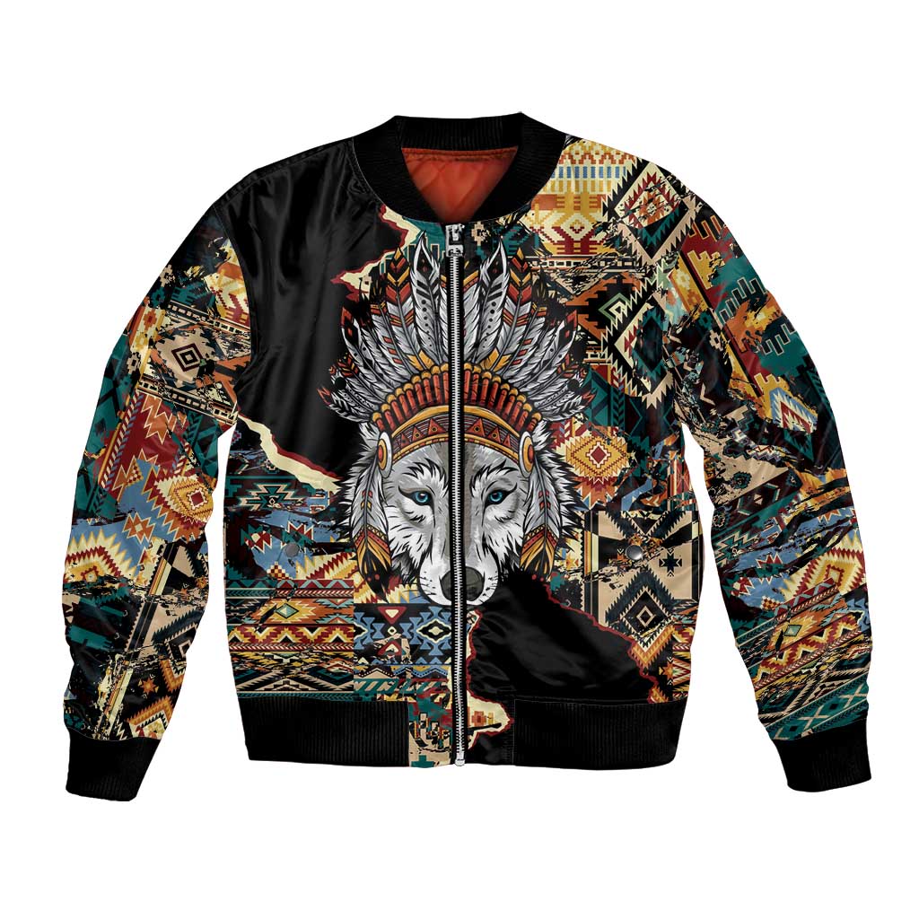 Native American Navajo Wolf Bomber Jacket Grunge Pattern