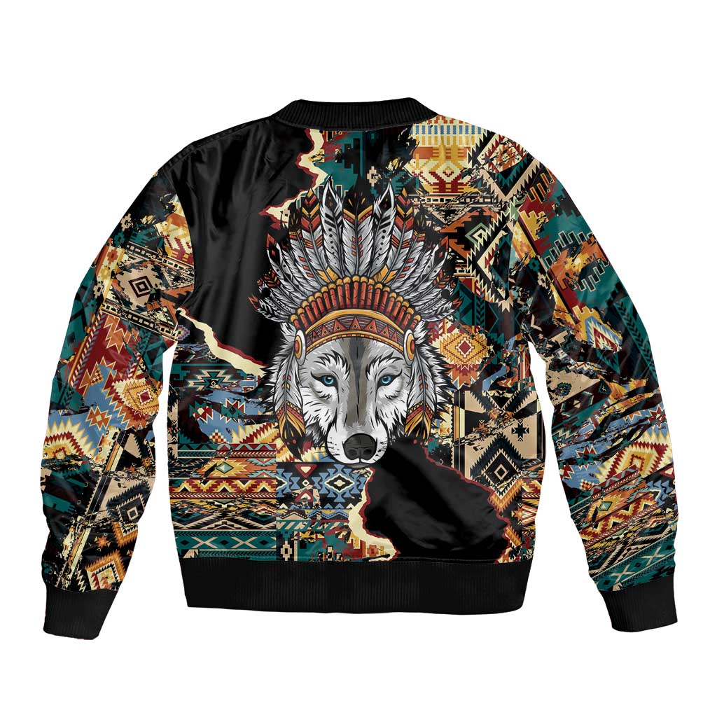 Native American Navajo Wolf Bomber Jacket Grunge Pattern