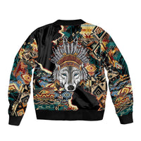 Native American Navajo Wolf Bomber Jacket Grunge Pattern