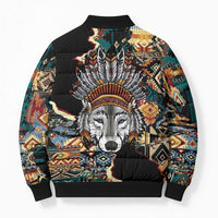Native American Navajo Wolf Bomber Puffer Jacket Grunge Pattern