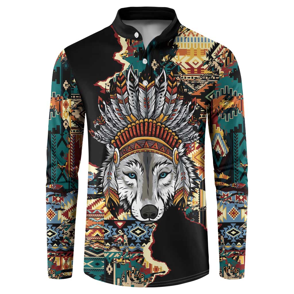 Native American Navajo Wolf Button Sweatshirt Grunge Pattern