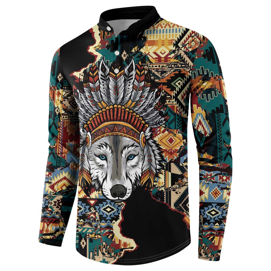 Native American Navajo Wolf Button Sweatshirt Grunge Pattern