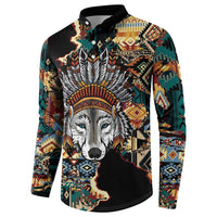 Native American Navajo Wolf Button Sweatshirt Grunge Pattern
