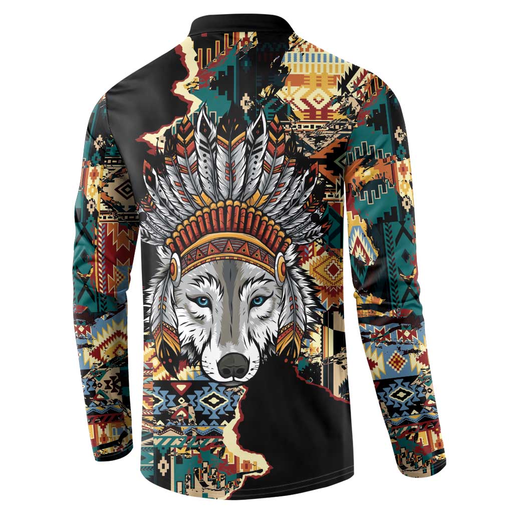 Native American Navajo Wolf Button Sweatshirt Grunge Pattern