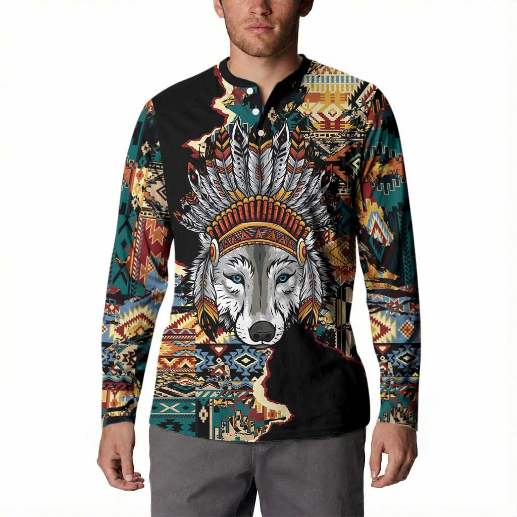 Native American Navajo Wolf Button Sweatshirt Grunge Pattern