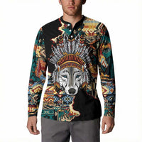 Native American Navajo Wolf Button Sweatshirt Grunge Pattern