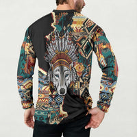Native American Navajo Wolf Button Sweatshirt Grunge Pattern
