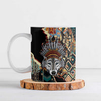 Native American Navajo Wolf Ceramic Mug Grunge Pattern