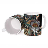Native American Navajo Wolf Ceramic Mug Grunge Pattern