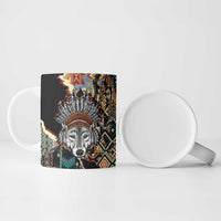 Native American Navajo Wolf Ceramic Mug Grunge Pattern
