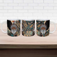 Native American Navajo Wolf Ceramic Mug Grunge Pattern