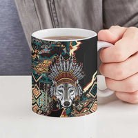 Native American Navajo Wolf Ceramic Mug Grunge Pattern