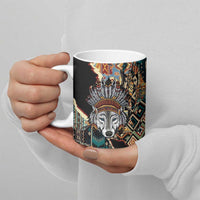 Native American Navajo Wolf Ceramic Mug Grunge Pattern