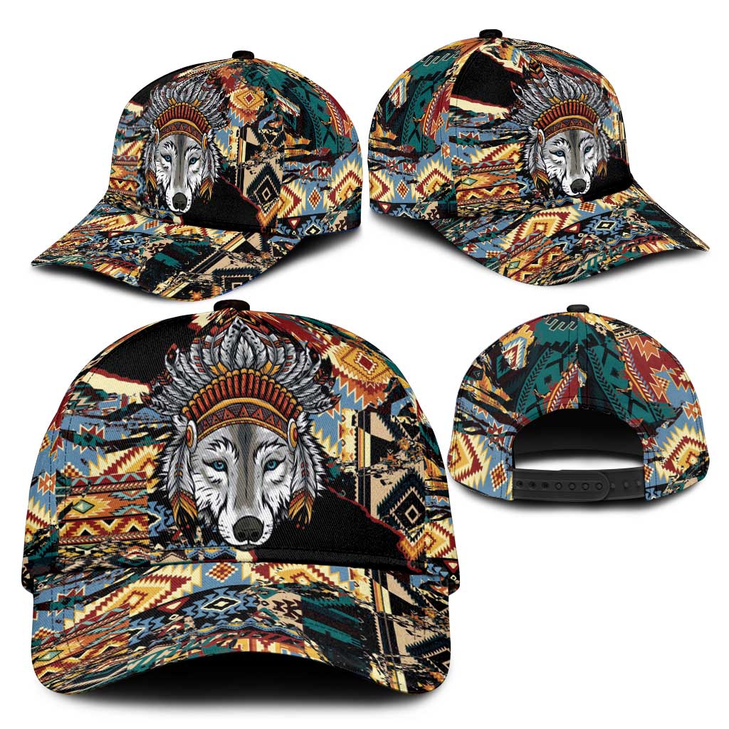 Native American Navajo Wolf Classic Cap Grunge Pattern