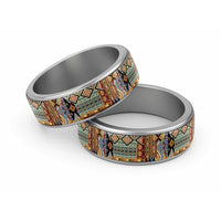 Native American Navajo Wolf Classic Ring Grunge Pattern
