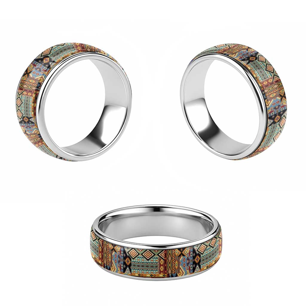 Native American Navajo Wolf Classic Ring Grunge Pattern