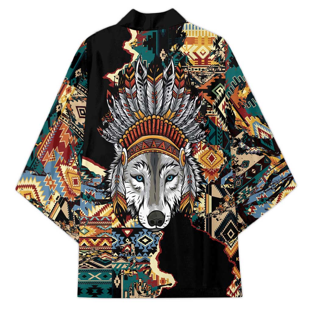 Native American Navajo Wolf Kimono Grunge Pattern