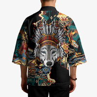 Native American Navajo Wolf Kimono Grunge Pattern