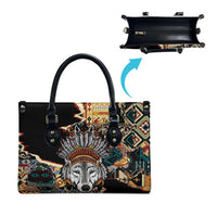 Native American Navajo Wolf Leather Bag Grunge Pattern