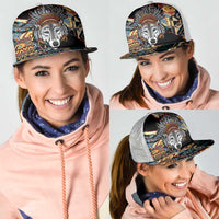 Native American Navajo Wolf Mesh Trucker Cap Grunge Pattern