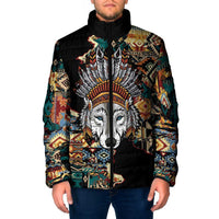 Native American Navajo Wolf Padded Jacket Grunge Pattern