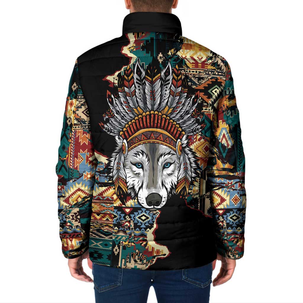 Native American Navajo Wolf Padded Jacket Grunge Pattern