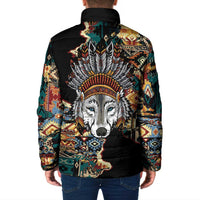 Native American Navajo Wolf Padded Jacket Grunge Pattern