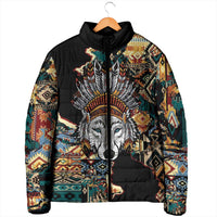 Native American Navajo Wolf Padded Jacket Grunge Pattern
